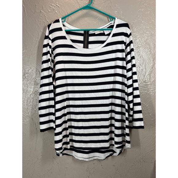 Chico's Black And White Striped Top Half Sleeve Round Neck Stretch Size 3 US XL - Picture 1 of 4